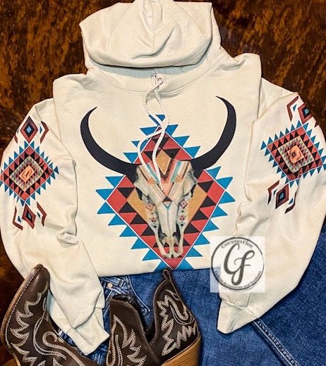 Aztec Bull Tan Hoodie - CountryFide Custom Accessories and Outdoors