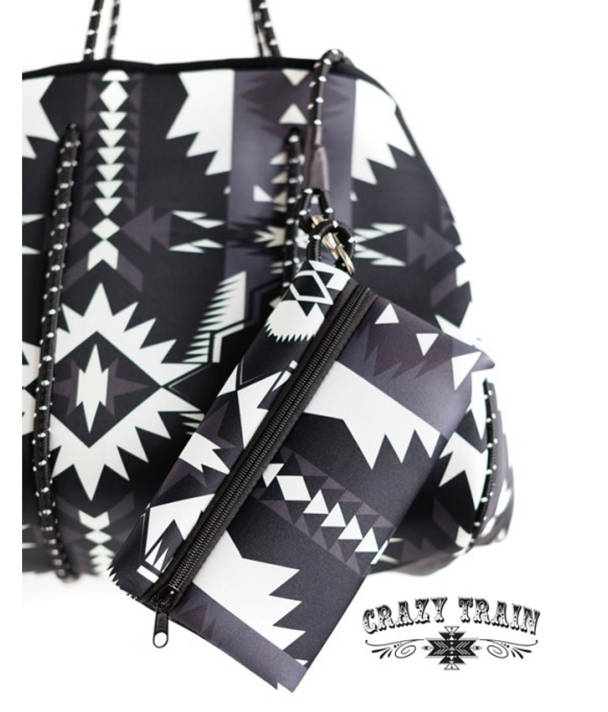 Aztec Neoprene Tote - Multi Color/Black and White - CountryFide Custom Accessories and Outdoors