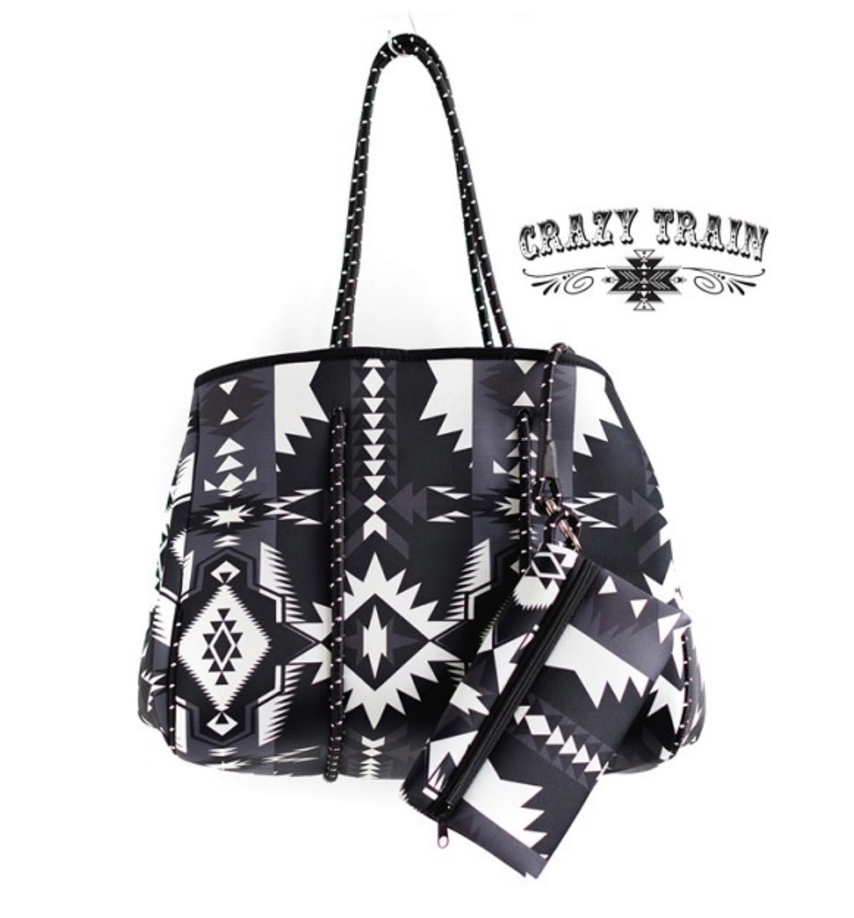 Aztec Neoprene Tote - Multi Color/Black and White - CountryFide Custom Accessories and Outdoors