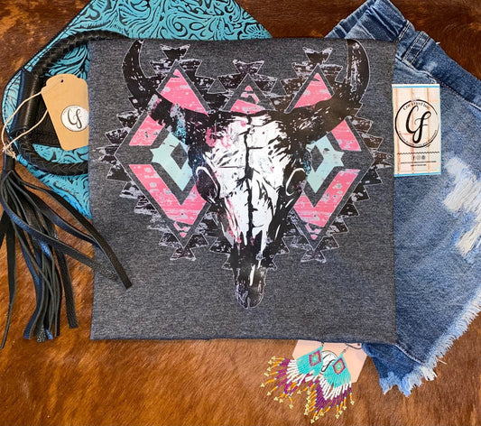 AZTEC PINK/TEAL BULL SKULL - CountryFide Custom Accessories and Outdoors