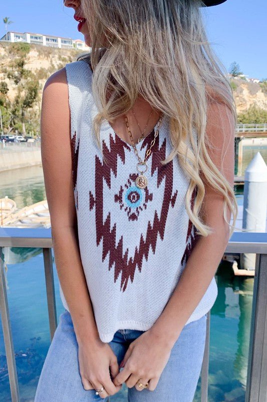 Aztec Printed Knit Cami Tank Top - CountryFide Custom Accessories and Outdoors