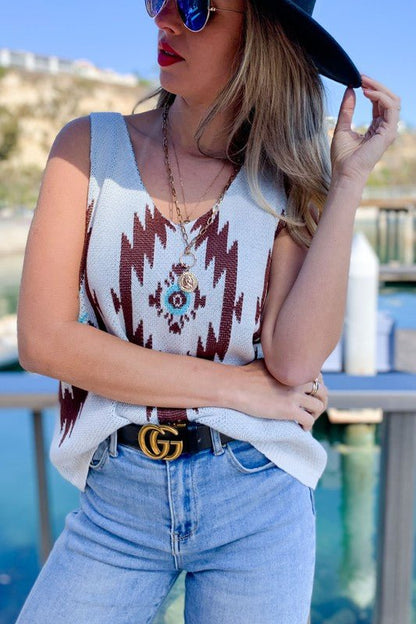 Aztec Printed Knit Cami Tank Top - CountryFide Custom Accessories and Outdoors