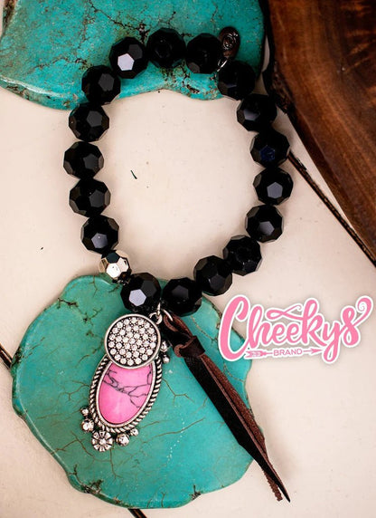Black Beauty and Pink Stretch Bracelet - CountryFide Custom Accessories and Outdoors
