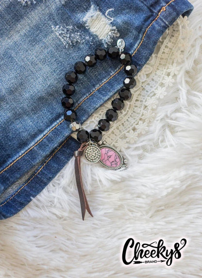 Black Beauty and Pink Stretch Bracelet - CountryFide Custom Accessories and Outdoors