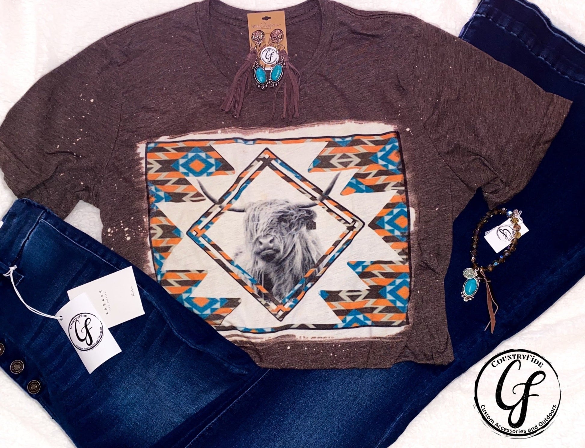CF AZTEC HIGHLAND BLEACHED TEE - CountryFide Custom Accessories and Outdoors