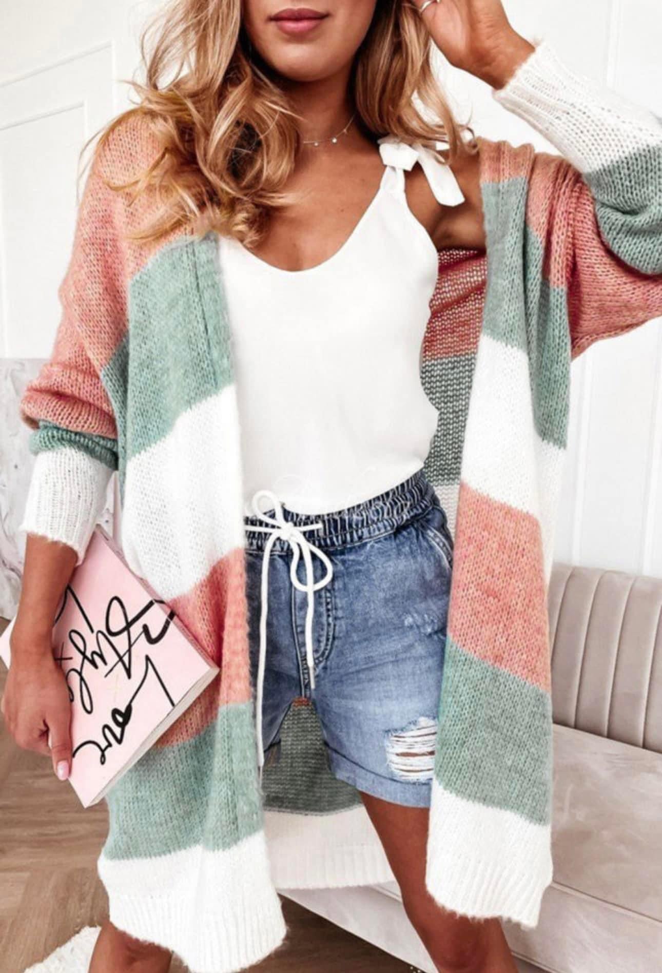 COLOR BLOCK STRIPE OPEN-FRONT CARDIGAN - CountryFide Custom Accessories and Outdoors