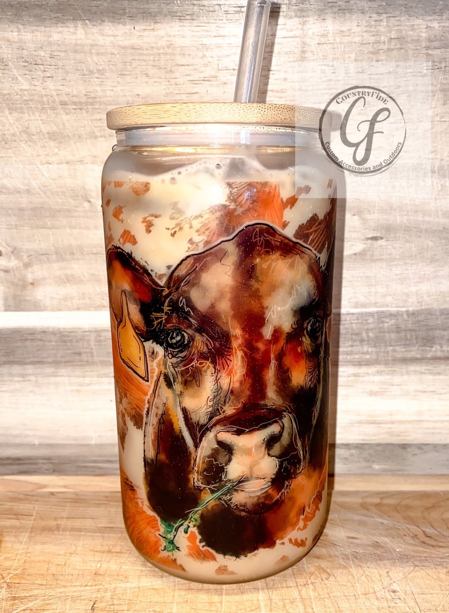 Ice Coffee Glass Cow - CountryFide Custom Accessories and Outdoors