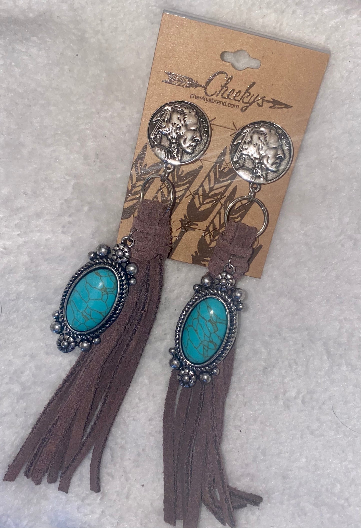 Warrior Nickel and Turquoise Brown Tassel Earrings - CountryFide Custom Accessories and Outdoors