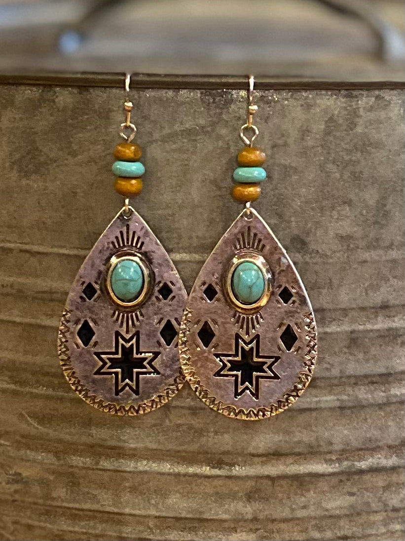 TURQUOISE BEAD TEARDROP EARRINGS - CountryFide Custom Accessories and Outdoors