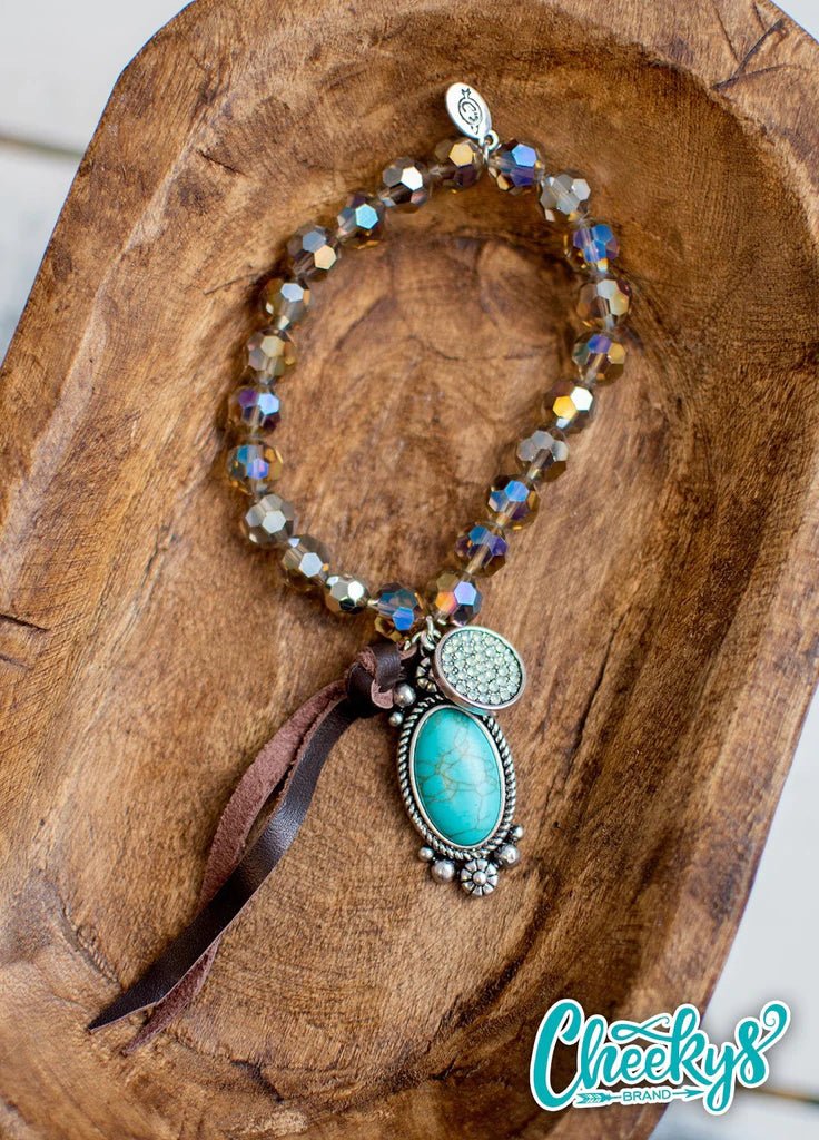 Iridescent Smokey Quartz and Turquoise Stone Concho Bracelet - CountryFide Custom Accessories and Outdoors