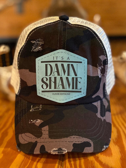 IT'S A DAMN SHAME LEATHER PATCH PONYTAIL CAP - CountryFide Custom Accessories and Outdoors