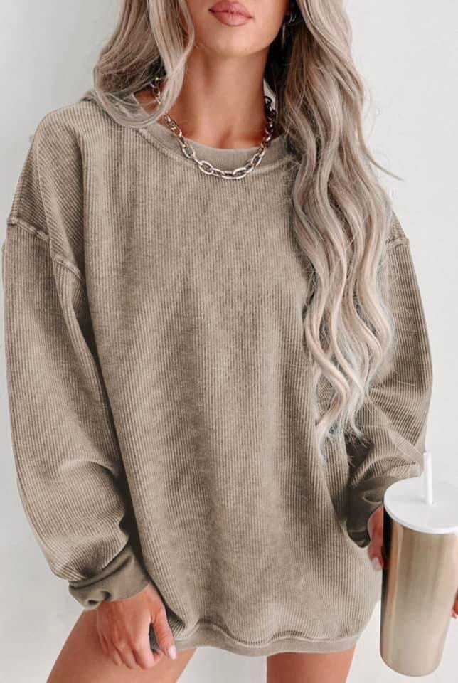 KHAKI CORDED CREW SWEATSHIRT - CountryFide Custom Accessories and Outdoors