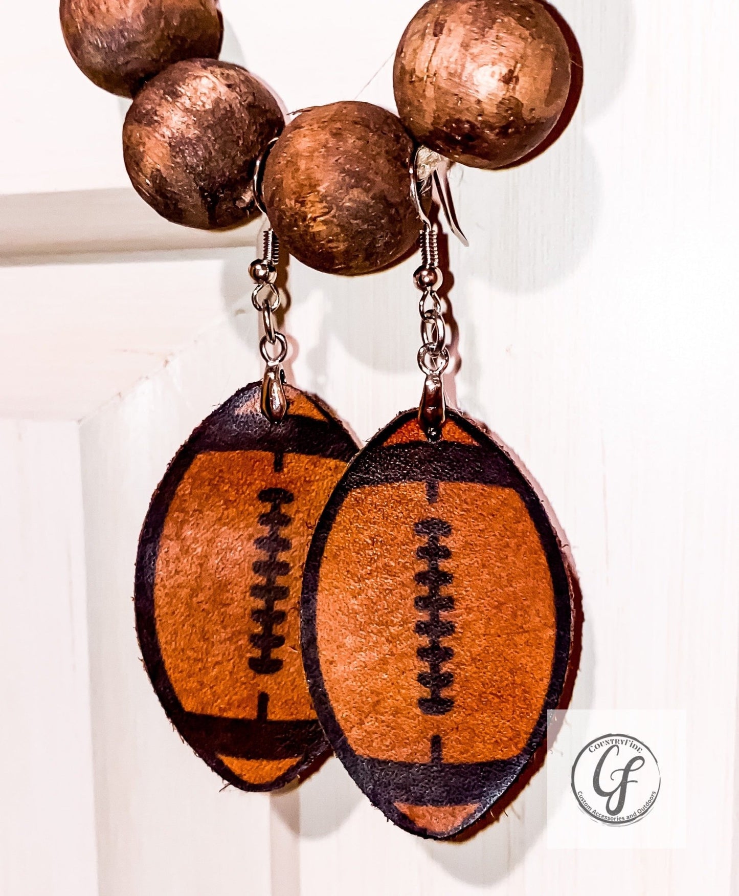 Leather Football Earrings - CountryFide Custom Accessories and Outdoors