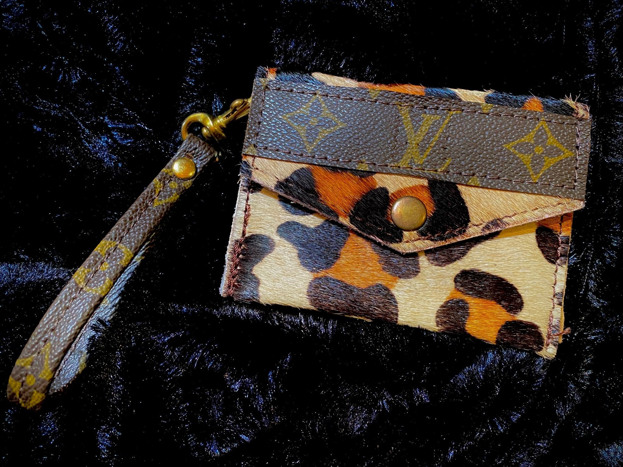Flora Distressed Leopard Cowhide Upcycled LV Wallet with Snap Closure –  Branded Country Wear