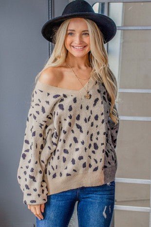 Leopard V-Neck Pullover Sweater - CountryFide Custom Accessories and Outdoors