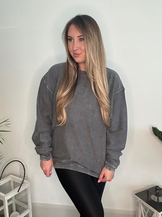 LUXE CORDED CREW SWEATSHIRT - Charcoal - CountryFide Custom Accessories and Outdoors