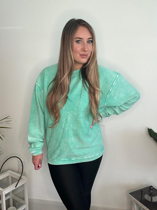 LUXE CORDED CREW SWEATSHIRT - Glass Green - CountryFide Custom Accessories and Outdoors