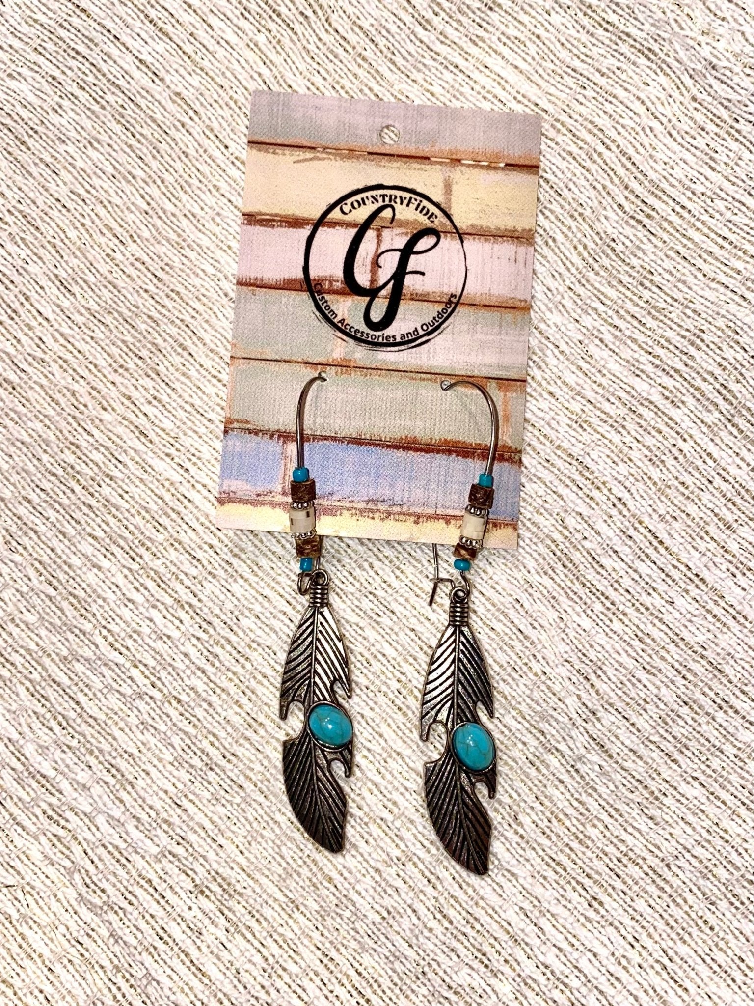 NATURAL TEAL FEATHER EARRINGS - CountryFide Custom Accessories and Outdoors