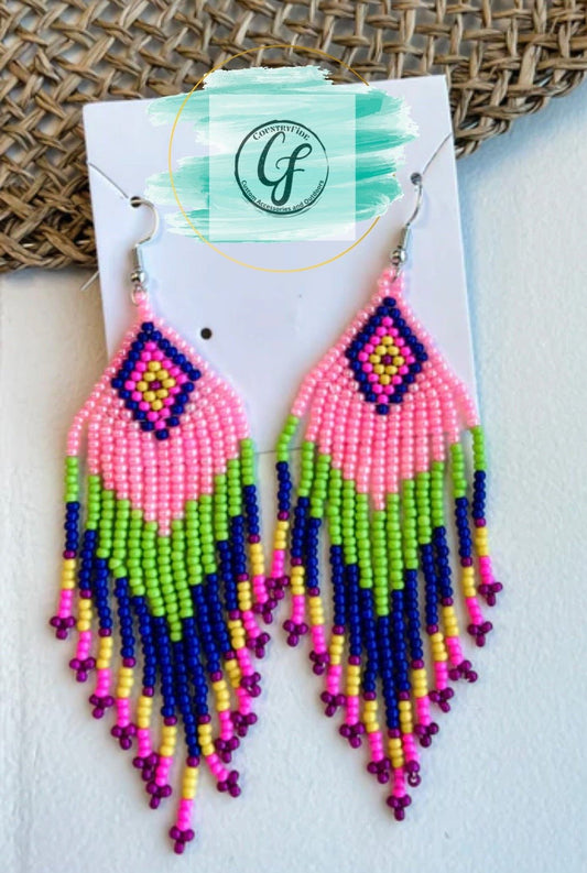 PINK DIAMOND SUMMER BEAD EARRINGS - CountryFide Custom Accessories and Outdoors