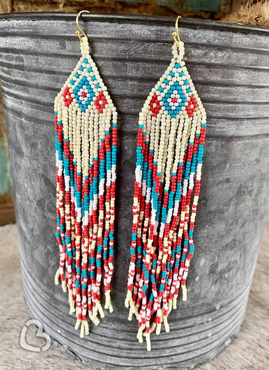 Red/White/Blue Fringe Seed Bead Earrings - CountryFide Custom Accessories and Outdoors