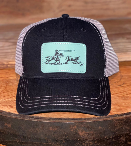 ROPER TEAL LEATHER PATCH CAP - CountryFide Custom Accessories and Outdoors