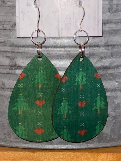 TEARDOP WOOD CHRISTMAS EARRINGS - CountryFide Custom Accessories and Outdoors