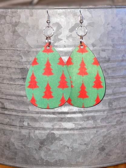 TEARDOP WOOD CHRISTMAS EARRINGS - CountryFide Custom Accessories and Outdoors