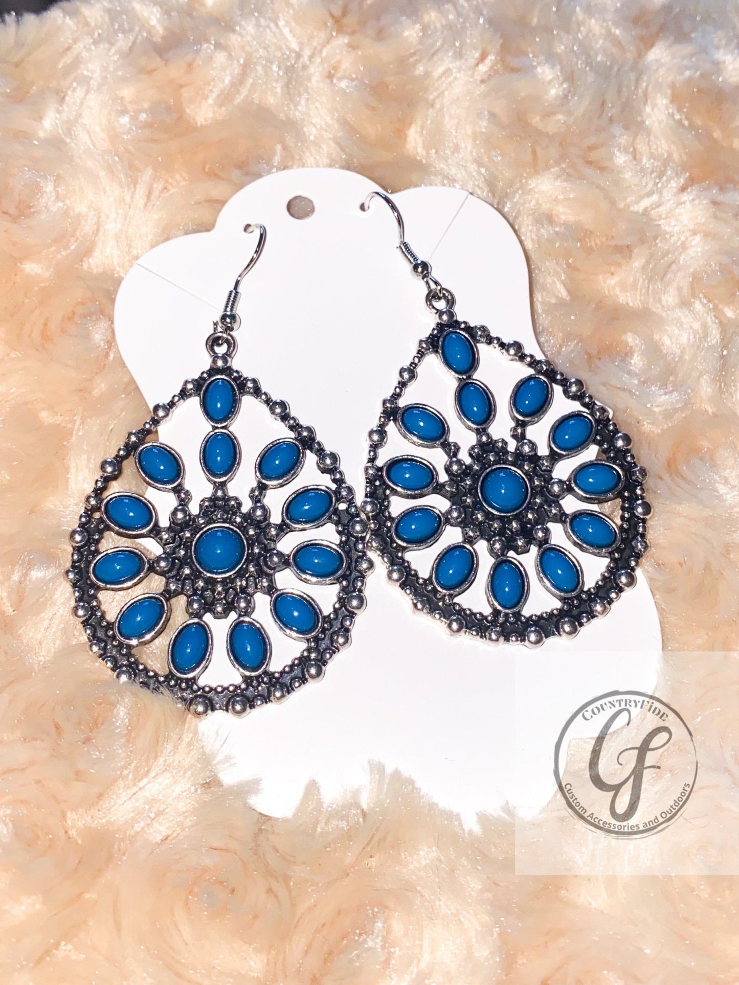 Turquoise Stone Burst Earrings - CountryFide Custom Accessories and Outdoors