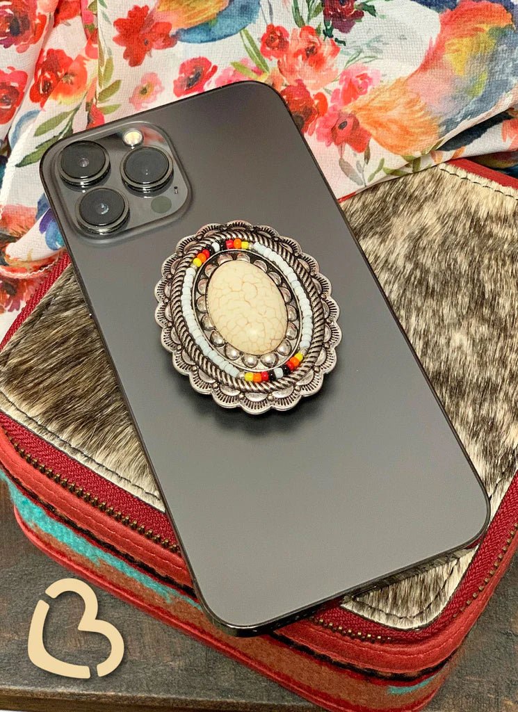 White Buffalo Beaded Concho Phone Grip - CountryFide Custom Accessories and Outdoors
