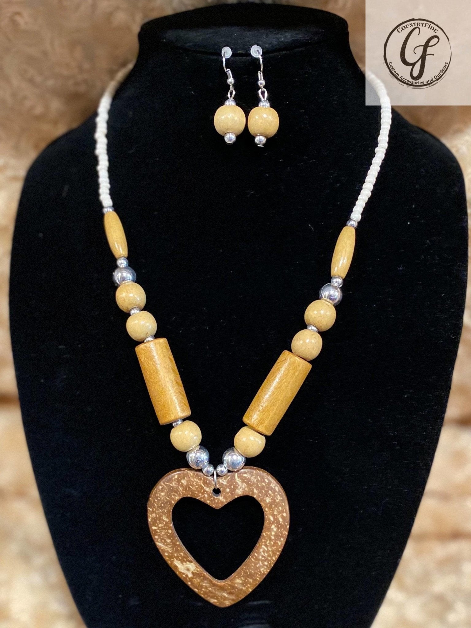 Wood Heart Necklace With Matching Earrings - CountryFide Custom Accessories and Outdoors